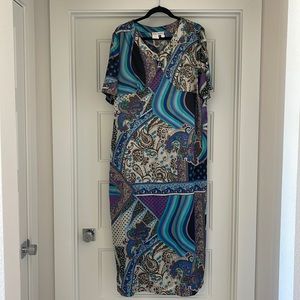 Ulla Popken Satin Patterned Midi Dress 16/18 Plus Size